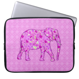 Housse Pour Ordinateur Portable Eléphant à fleurs - orchidée et magenta