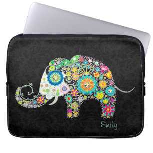 Housse Pour Ordinateur Portable Eléphant floral rétro coloré