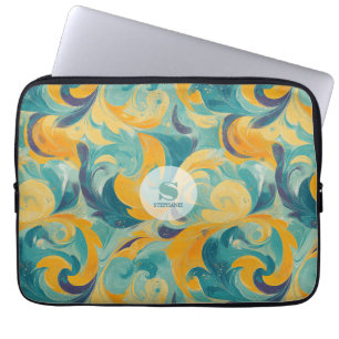 Housse Pour Ordinateur Portable Emerald Green et Gold Paisley Abstrait inspiré