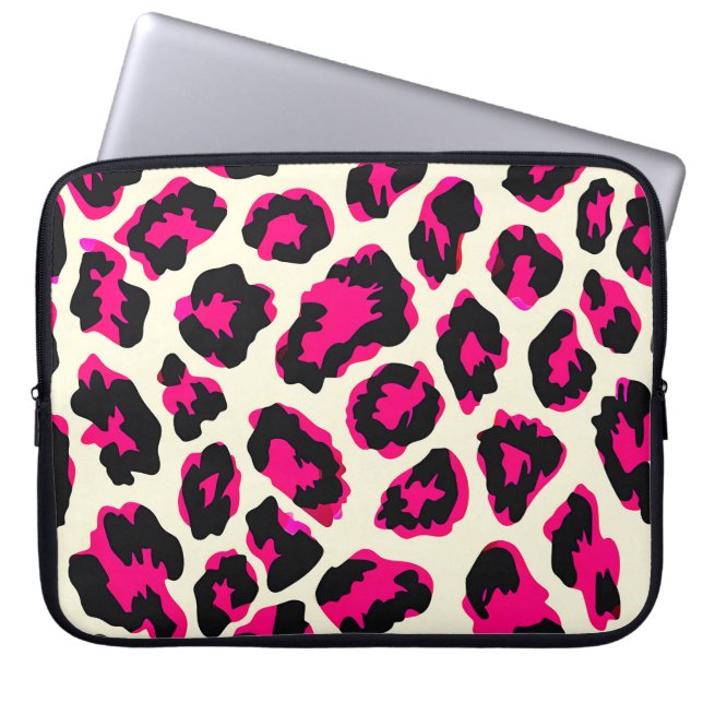 Housse Pour Ordinateur Portable Empreinte de léopard animal rose et noir (Devant)