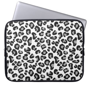 Housse Pour Ordinateur Portable Empreinte de léopard en noir et blanc avec gris