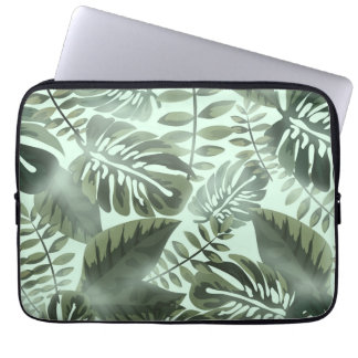 Housse Pour Ordinateur Portable Empreinte feuillage vert tropicale servant de plat