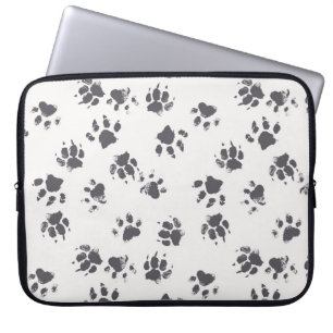 Housse Pour Ordinateur Portable Empreintes Paw : Chien Monochrome Sans Seamless.