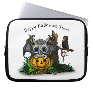 Housse Pour Ordinateur Portable En attente d'Halloween, Bat mignonne et Corbeau