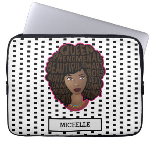 Housse Pour Ordinateur Portable Encourager les femmes noires Pois noirs et blanc