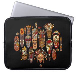 Housse Pour Ordinateur Portable Ensemble ethnique de masque tribal, croquis