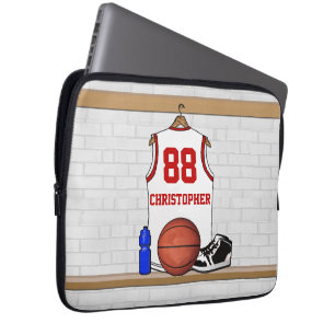 Housse Pour Ordinateur Portable Équipe cycliste White and Red Basketball