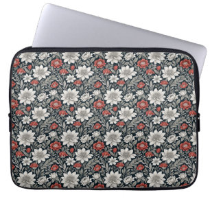 Housse Pour Ordinateur Portable Esthétique botanique florale rouge blanc vintage