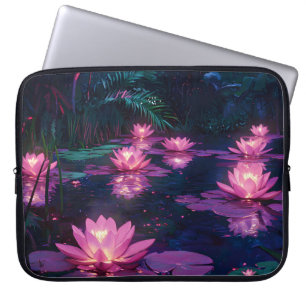Housse Pour Ordinateur Portable Étang de nénuphars rose Nature Zen de minuit