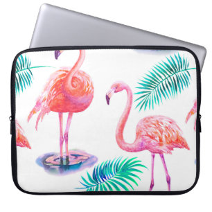 Housse Pour Ordinateur Portable Été tropical avec flamants roses feuilles de palmi