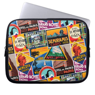Housse Pour Ordinateur Portable Étiquettes Vintage voyage