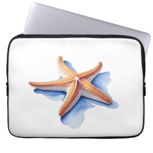 Housse Pour Ordinateur Portable Étoile de mer et silhouette bleue