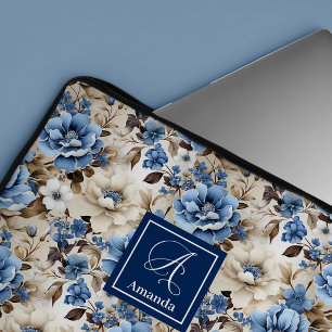 Housse Pour Ordinateur Portable Étui de laptop Fleurs Bleues et Blanches Classique