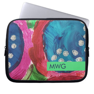 Housse Pour Ordinateur Portable Étui iPad Monogramme Rose Vert Bleu Argent Mod