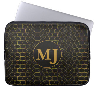 Housse Pour Ordinateur Portable Étui personnalisé avec monogramme noir et or géomé