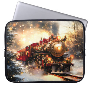 Housse Pour Ordinateur Portable Express du train de Noël vintage Nuit Neige