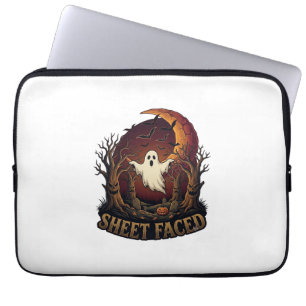 Housse Pour Ordinateur Portable Fantôme à visage drapé Halloween Arbres effrayants