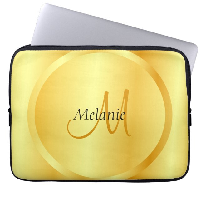 Housse Pour Ordinateur Portable Faux Gold Elegant Moderne Monogram Modèle (Devant)