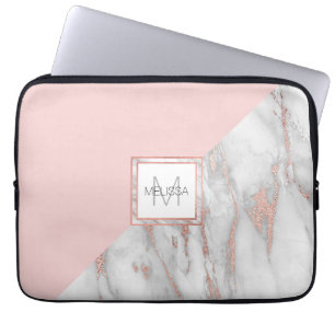 Housse Pour Ordinateur Portable Faux Rose Gold Foil Marbre Blush Pink MONOGRAS