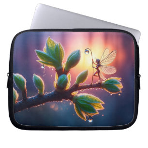 Housse Pour Ordinateur Portable Fée magique avec lanterne de goutte de rosée sur l