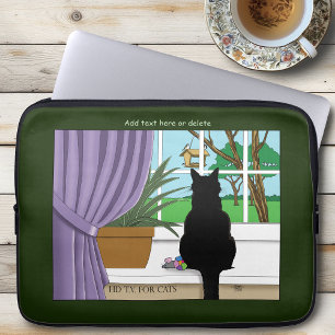 Housse Pour Ordinateur Portable Fenêtre Chat noir regardant dehors