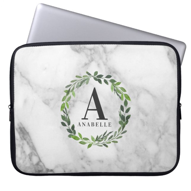 Housse Pour Ordinateur Portable Feuillage de marbre et aquarelle personnalisé (Devant)