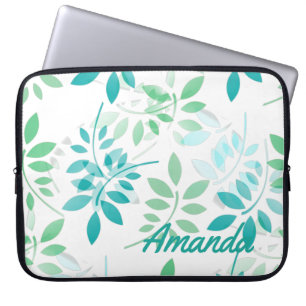 Housse Pour Ordinateur Portable Feuilles bleu vert