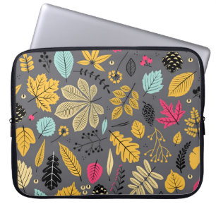 Housse Pour Ordinateur Portable Feuilles d'automne : Motif foncé sans couture