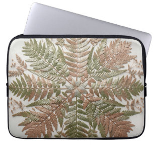 Housse Pour Ordinateur Portable Feuilles de fougère botanique vert cuivre pressées