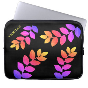 Housse Pour Ordinateur Portable Feuilles de Laurier multicolores sur fond noir