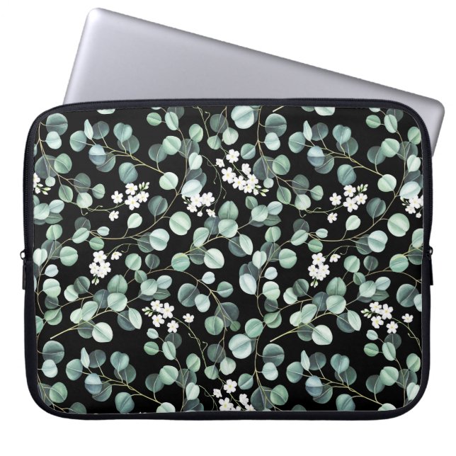 Housse Pour Ordinateur Portable Feuilles de l'Eucalyptus : Motif de fleurs blanche (Devant)