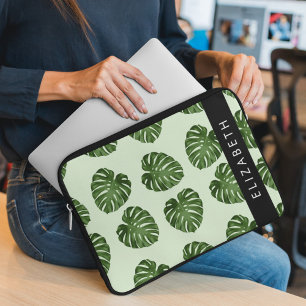 Housse Pour Ordinateur Portable Feuilles de palme, Motif tropical, Votre nom