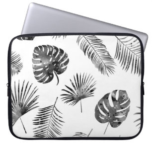 Housse Pour Ordinateur Portable Feuilles de palmier noir : vintage sans soudure.