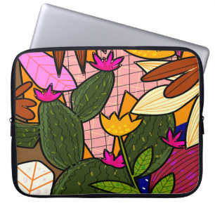 Housse Pour Ordinateur Portable Feuilles et fleurs tropicales abstraites