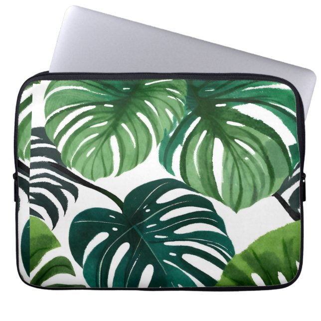 Housse Pour Ordinateur Portable Feuilles Monstera | Botanique moderne vert (Devant)