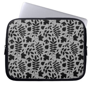 Housse Pour Ordinateur Portable Feuilles tombés Rpt Motif noir sur gris