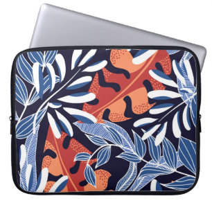 Housse Pour Ordinateur Portable Feuilles tropicaux colorés Arrière - plan bleu