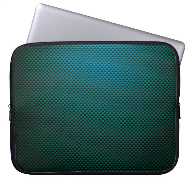 Housse Pour Ordinateur Portable Fibre de carbone noir turquoise (Devant)