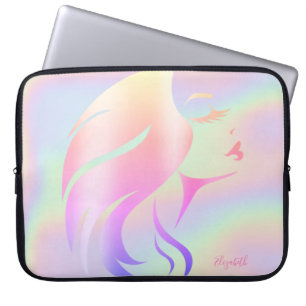 Housse Pour Ordinateur Portable Fille branchée silhouette de visage holographique