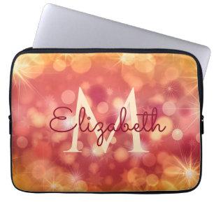 Housse Pour Ordinateur Portable Fille Parties scintillant Coral Orange Bokeh Monog