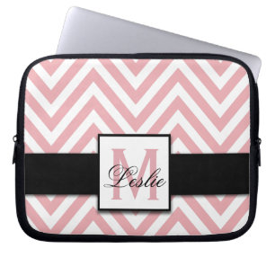 HOUSSE POUR ORDINATEUR PORTABLE FILLE, PERSONNALISÉE CORAL PINK CHEVRON MOTIF