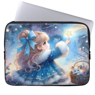 Housse Pour Ordinateur Portable Fille rêveuse contemplant les étoiles à l'aquarell