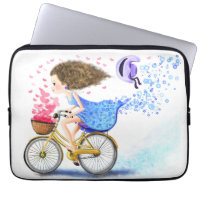 Fille Sur Un Ordinateur Portable À Vélo Drapeau Ca