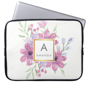 Housse Pour Ordinateur Portable Fille TRENDY Aquarelle PINK Peony Flower Monogramm