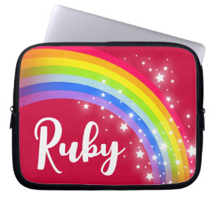 Housse Pour Ordinateur Portable Filles nom arc-en-ciel rubis rouge ciel blanc étoi