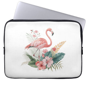 Housse Pour Ordinateur Portable Flamant aux fleurs