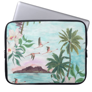 Housse Pour Ordinateur Portable Flamant rose Hawaiian Motif aquarelle