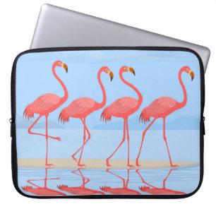 Housse Pour Ordinateur Portable Flamant rose oiseau marchant sur la plage en été d