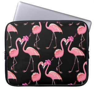 Housse Pour Ordinateur Portable Flamants roses roses : Arrière - plan noir Vintage