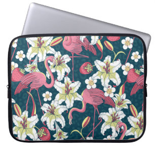 Housse Pour Ordinateur Portable Flamants roses tropicaux et Lys Motif sans couture